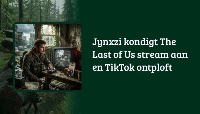 Brede H1-banner voor The Last of Us met de titel over Jynxzi’s stream en TikTok die ontploft