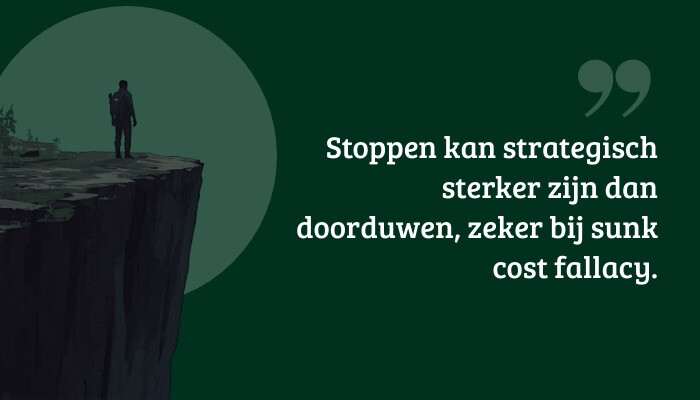 Quote-banner bij The Last of Us met de tekst over stoppen als sterkere keuze dan doorduwen bij sunk cost fallacy