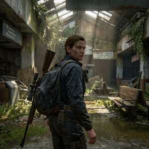 Featured thumbnail voor The Last of Us Part II met Abby in een donkere, dreigende setting