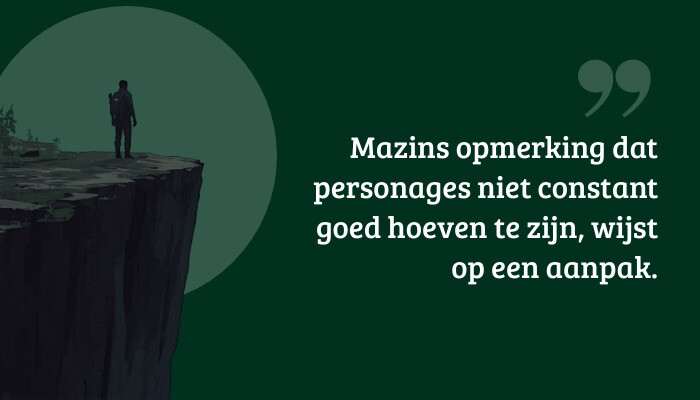 Quote-banner voor The Last of Us Part II met pull-quote over Mazins opmerking en Abby-beeld