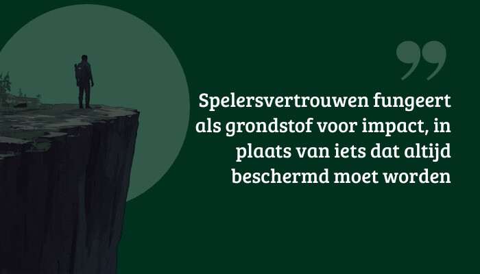 Quote-banner bij The Last of Us Part II met pull-quote over spelersvertrouwen en impact