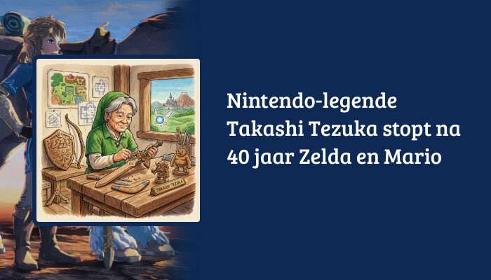 H1 banner for The Legend of Zelda showing the article title about Takashi Tezuka stopping after 40 years
