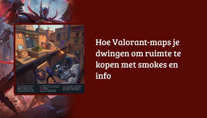 Brede Valorant H1-banner met titeloverlay over ruimte kopen met smokes en info op maps