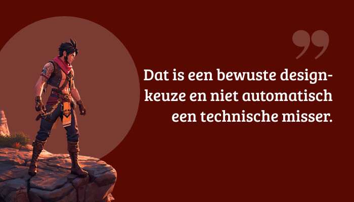 Valorant quote-banner met de tekst: 'Dat is een bewuste design-keuze en niet automatisch een technische misser.'
