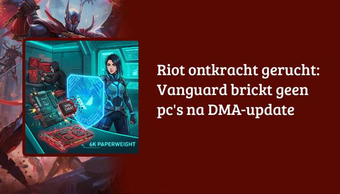 H1-banner voor Valorant artikel over Vanguard dat geen pcs brickt na DMA-update, met titel-overlay