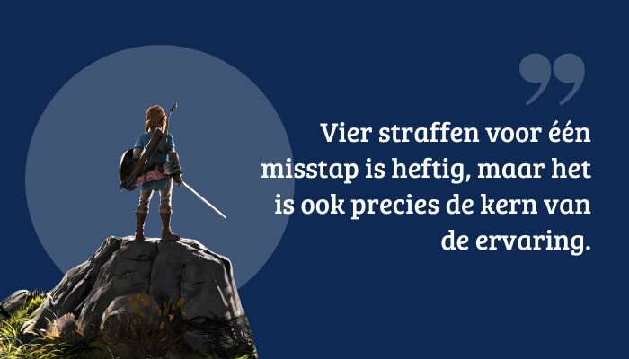 Quote-banner bij Zelda II: The Adventure of Link met citaat over vier straffen voor een misstap