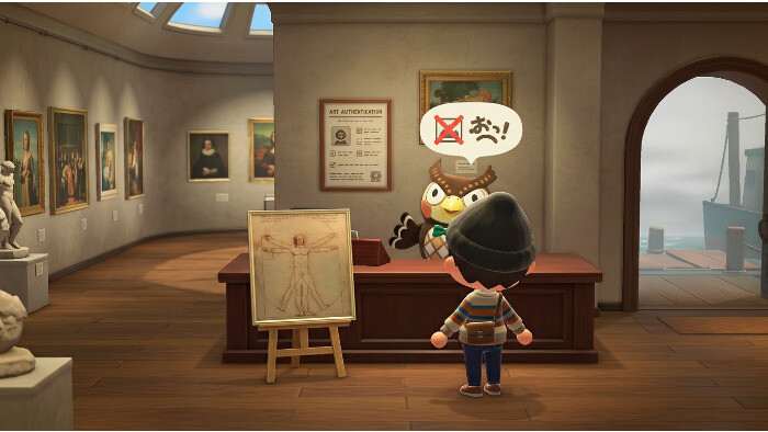 Animal Crossing: New Horizons thumbnail met Blathers en museumkunst, passend bij de gids om fake art te herkennen