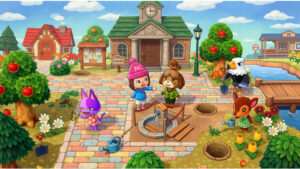 Uitgelichte thumbnail voor Animal Crossing: New Leaf op 3DS met kleurrijke dorpse setting en personages
