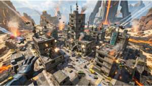 Vierkante thumbnail voor Apex Legends met Worlds Edge-thema over hotspots en beste landingsplekken