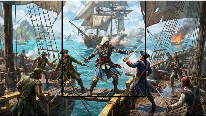 Uitgelichte thumbnail voor Assassin's Creed IV: Black Flag Resynced met de iconische piraat-assassin en logo