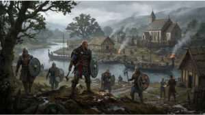 Assassin's Creed Valhalla featured thumbnail met een Vikingkrijger tijdens een raid in Engeland