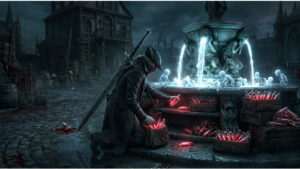 Bloodborne featured thumbnail met jager in gotische stadssfeer voor gids over blood vials farmen