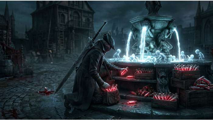Bloodborne featured thumbnail met jager in gotische stadssfeer voor gids over blood vials farmen