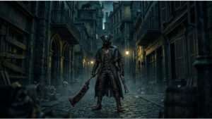 Bloodborne uitgelichte thumbnail met de Hunter in een gotische, mistige straat voor een PS4-artikel