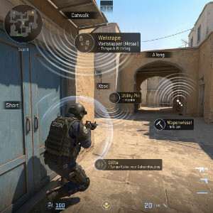 Counter-Strike 2 featured thumbnail met een CT-soldaat in blauw licht, passend bij het audio-als-wapen thema