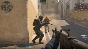 Counter-Strike 2 featured thumbnail over bewegings-inertie, met een CS2-soldaat die terugtrekt in een vuurgevecht