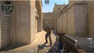 CS2 featured thumbnail met een crosshair in het midden, passend bij een gids over crosshair settings en betere aim