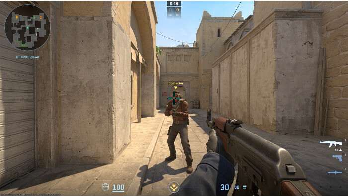 CS2 featured thumbnail met een crosshair in het midden, passend bij een gids over crosshair settings en betere aim