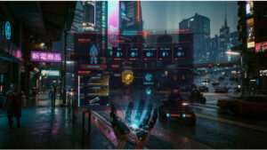 Cyberpunk 2077 featured thumbnail voor een beginnersgids, met een neon Night City achtergrond en gids-tekst