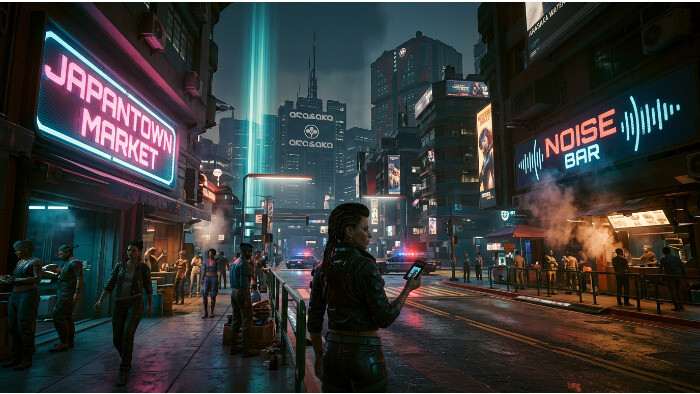 Cyberpunk 2077 featured thumbnail met Night City straatbeeld, gericht op navigeren zonder mini-map
