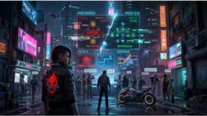 Cyberpunk 2077 thumbnail met neon Night City-sfeer bij discussie over opnieuw kopen na patch 2.0