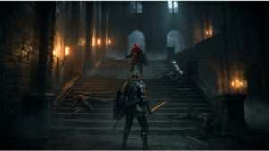 Demon's Souls (Remake) featured thumbnail met een gewapende ridder in mistige, donkere fantasy-omgeving op PS5