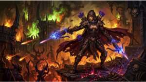 Diablo III artikelthumbnail met Demon Hunter Wendy cosplay in donkere fantasy-stijl
