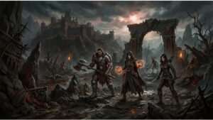Uitgelichte thumbnail voor Diablo IV over de Jumpchain-scene op SpaceBattles, met donkere fantasy-stijl en gamebranding