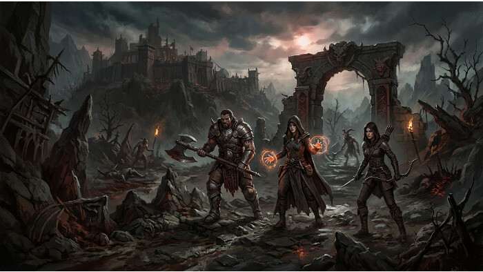 Uitgelichte thumbnail voor Diablo IV over de Jumpchain-scene op SpaceBattles, met donkere fantasy-stijl en gamebranding