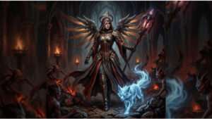 Diablo IV uitgelichte thumbnail met een demonisch personage en koptekst over Season 14 met Overwatch-skins
