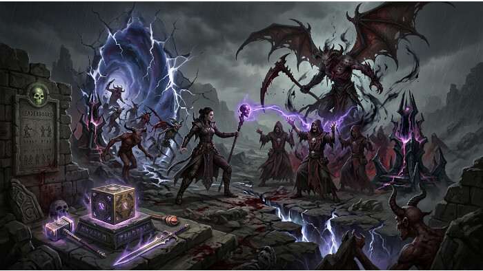 Diablo IV featured thumbnail voor Season 14 met duistere demonische artwork en startdatum 30 juni
