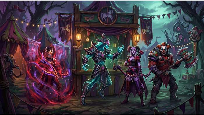 Dota 2 featured thumbnail voor The Dark Carnival-event met nieuwe persona's en cosmetica in donkere carnavalsstijl