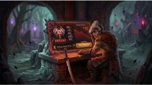 Featured thumbnail voor Dota 2 over na een verlies toch nog één potje spelen, met een hero op donkere achtergrond