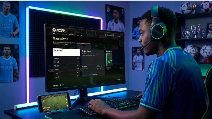 EA Sports FC 24 thumbnail met Gauntlet-objective en TikTok-trend als artikelvisual