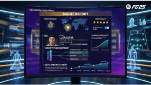 Featured thumbnail voor EA Sports FC 25 over jeugdscouting, met een speler in actie en scouting-focus