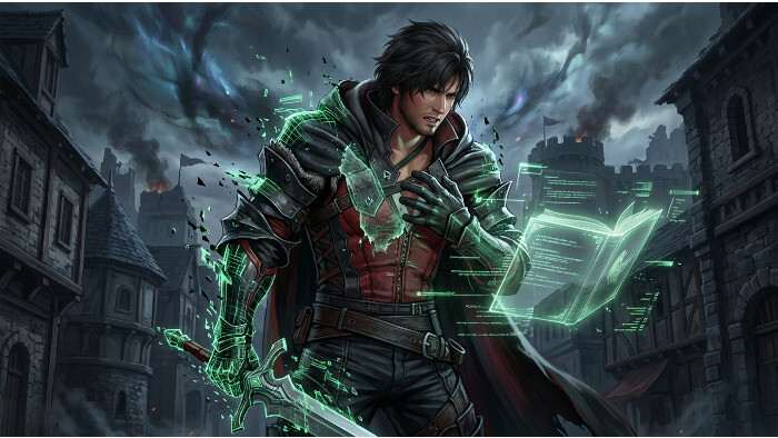Featured thumbnail voor Final Fantasy XVI met personage in donkerblauwe tinten, passend bij pc-prestatieproblemen