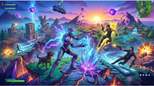 Fortnite thumbnail met paarse gradient en titel over Chapter 7 Season 3 met nieuwe map en verzamelbare Sprites