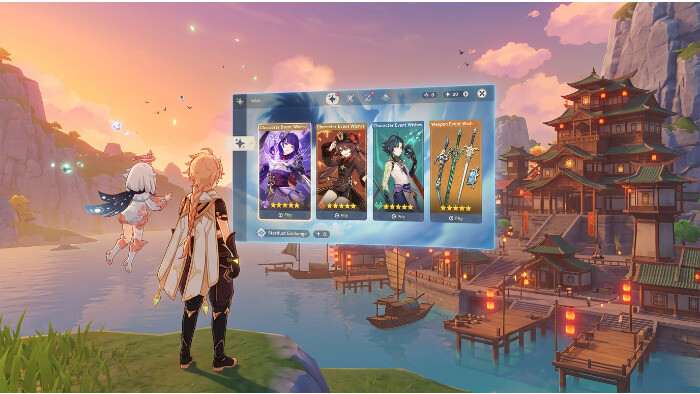 Genshin Impact thumbnail met personage en Primogem-stijl banner, passend bij tips voor slim sparen voor wishes