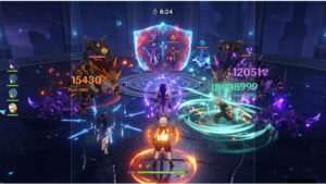 Genshin Impact thumbnail met Spiral Abyss-thema voor Floor 12 guide en 36 sterren strategie