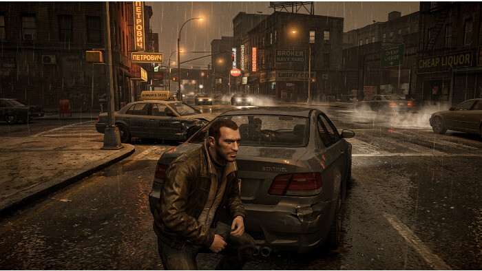 Featured thumbnail voor Grand Theft Auto IV met een sombere stadsachtergrond en de titel van het artikel