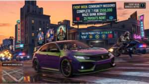 Featured thumbnail voor Grand Theft Auto Online met GTA Online logo en kop over Event Week met community-missies