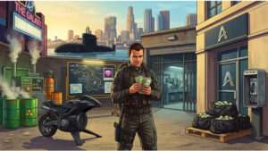 Vierkante GTA Online-thumbnail met geldthema voor artikel over geld verdienen en strategieën in 2025