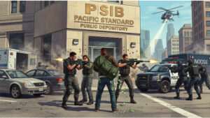 Uitgelichte thumbnail voor GTA Online met beeld van de Pacific Standard finale en overvalstrategie