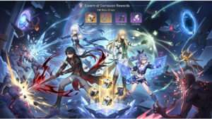 Honkai: Star Rail uitgelichte thumbnail over relics farmen, met een sci-fi personage op de achtergrond