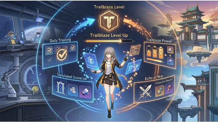 Honkai: Star Rail featured thumbnail over Trailblaze Level snel verhogen met sci-fi personage en ruimteachtergrond