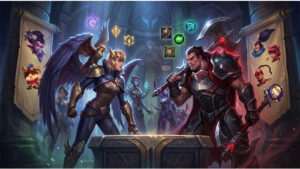 League of Legends featured thumbnail over champion select counterpicks met blauw-rode gradient en titeltekst