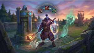 League of Legends thumbnail met item build-iconen en rolindeling voor verschillende posities