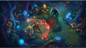 League of Legends thumbnail over veilig jungle invaden, met een jungler in een donker bosgebied