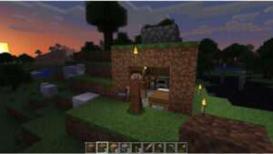 Minecraft featured thumbnail met de titel over de eerste nacht overleven en veilig door dag 1 komen