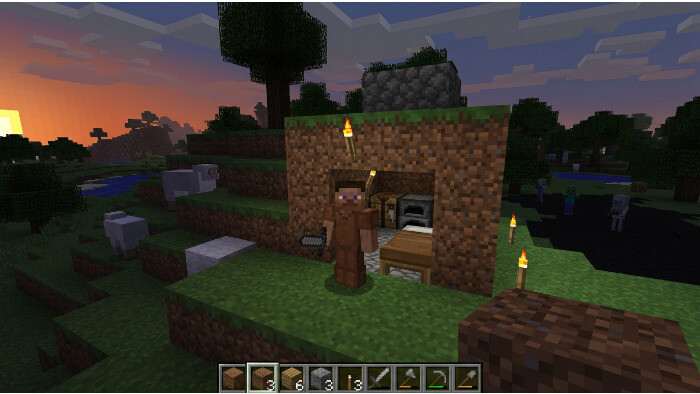Minecraft featured thumbnail met de titel over de eerste nacht overleven en veilig door dag 1 komen